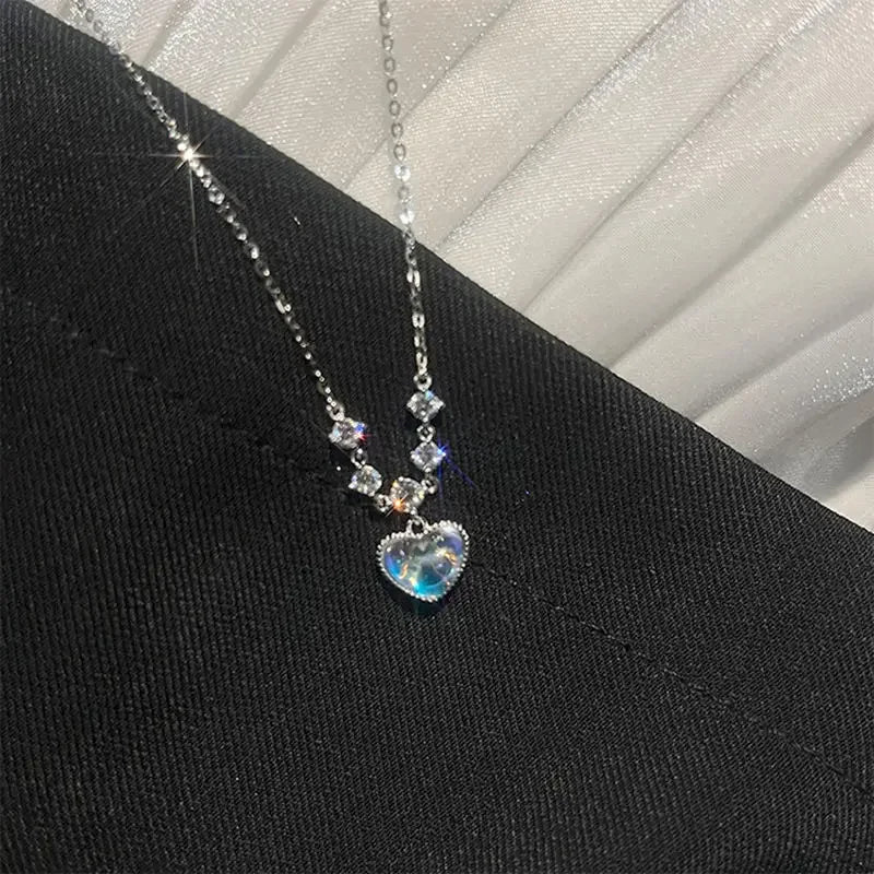 Collar Y2K con lazo rosa, corazón y cristales