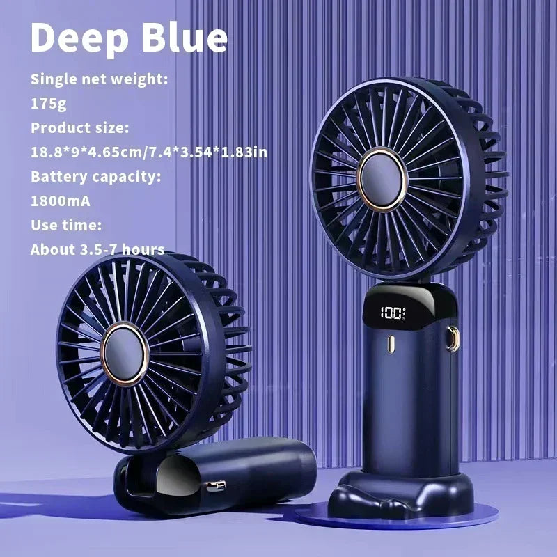 Mini ventilador portátil recargable con pantalla LED y 5 velocidades