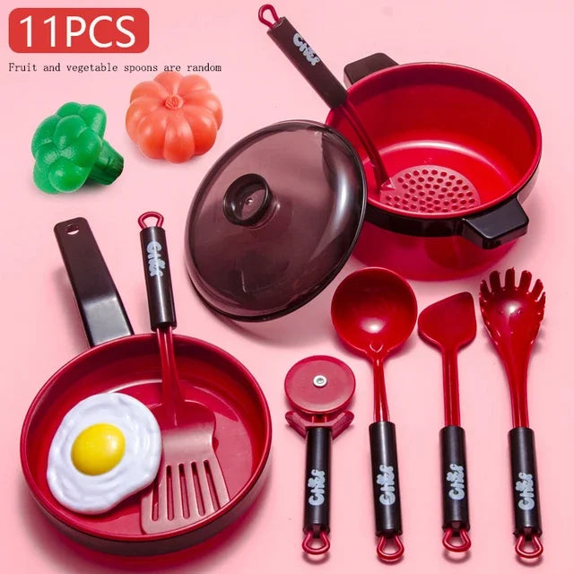Set de cocina de juguete con frutas y utensilios para niños