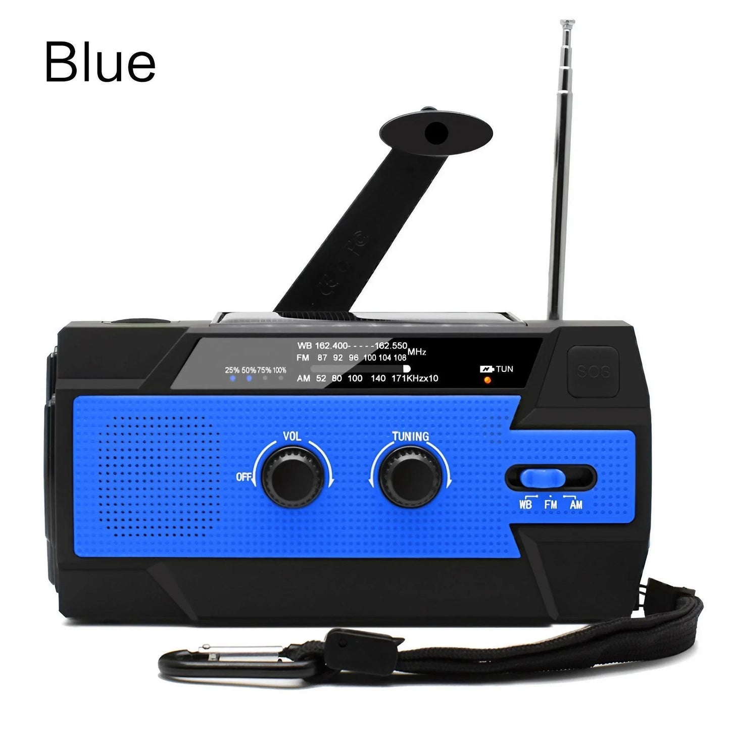Radio de emergencia multifunción con manivela, solar y linterna LED