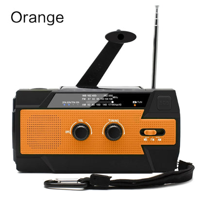 Radio de emergencia multifunción con manivela, solar y linterna LED
