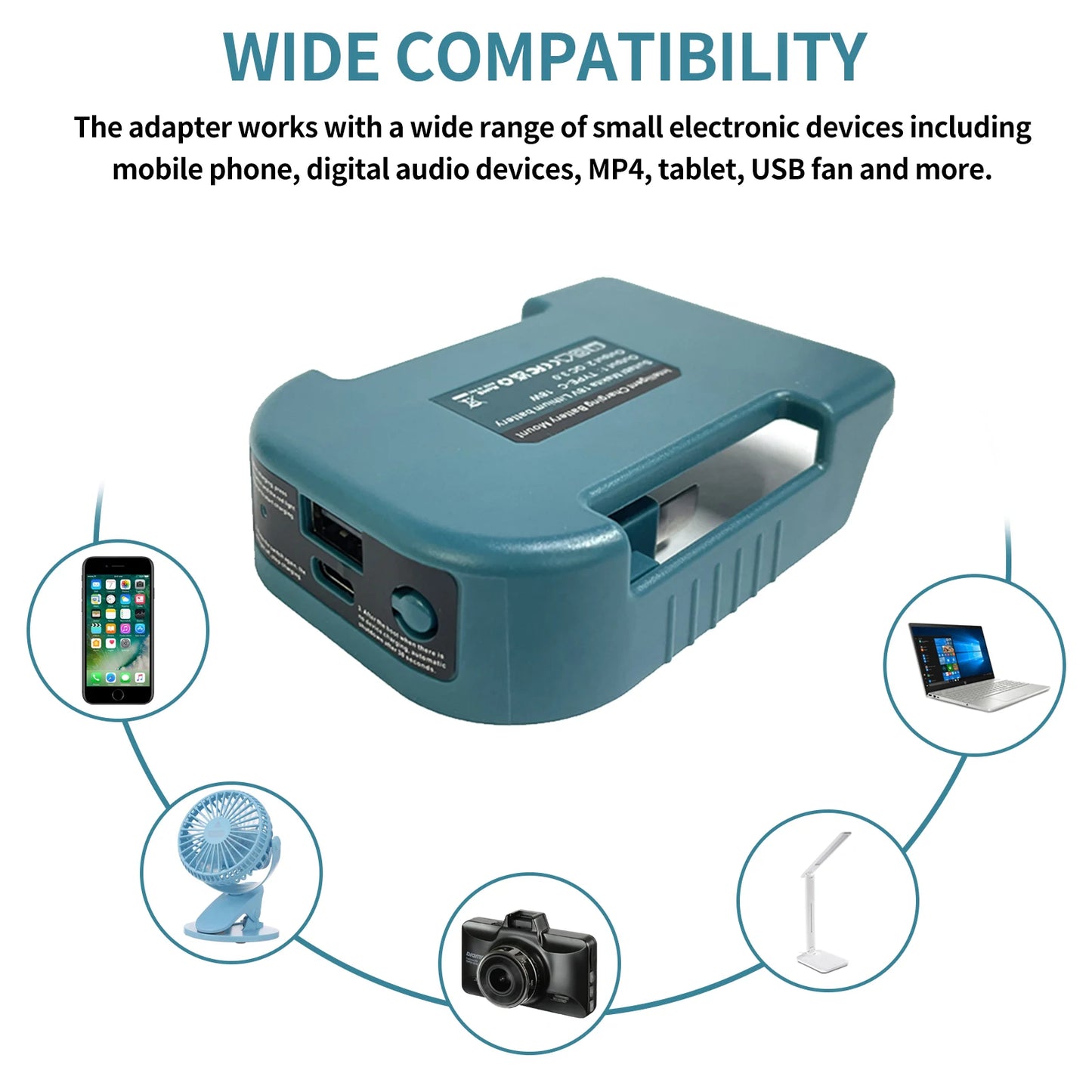 Soporte adaptador USB y USB-C para baterías Makita 18V/40V