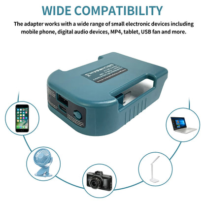 Soporte adaptador USB y USB-C para baterías Makita 18V/40V