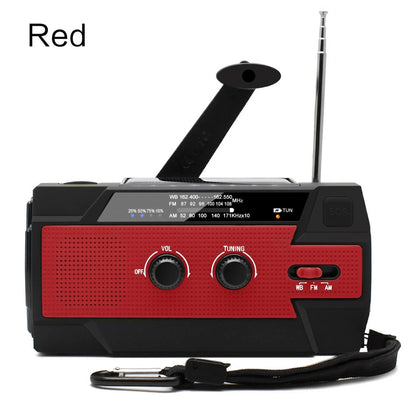 Radio de emergencia multifunción con manivela, solar y linterna LED