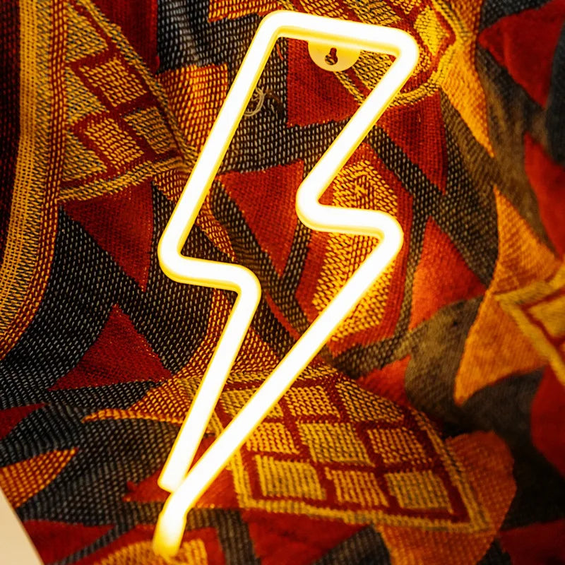 Lámpara LED de neón con forma de rayo para decoración