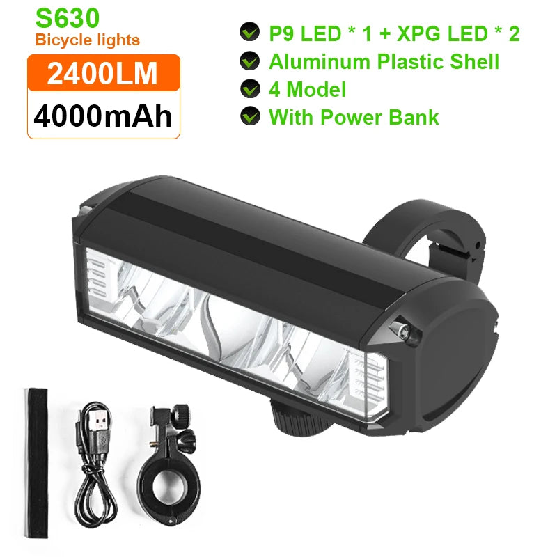 Luz delantera recargable para bicicleta 5200LM con batería externa