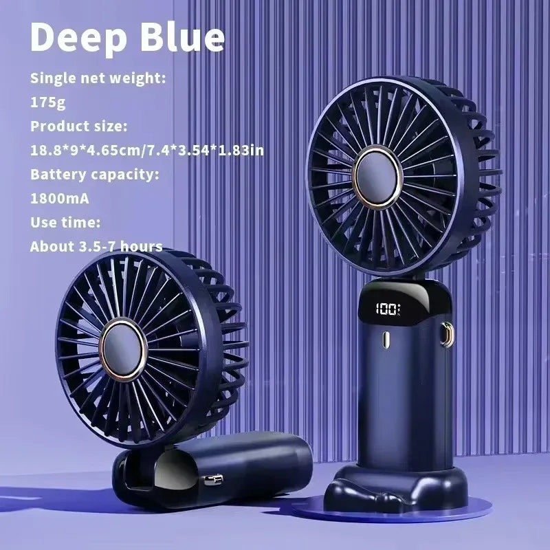 Mini ventilador portátil recargable con pantalla LED y 5 velocidades