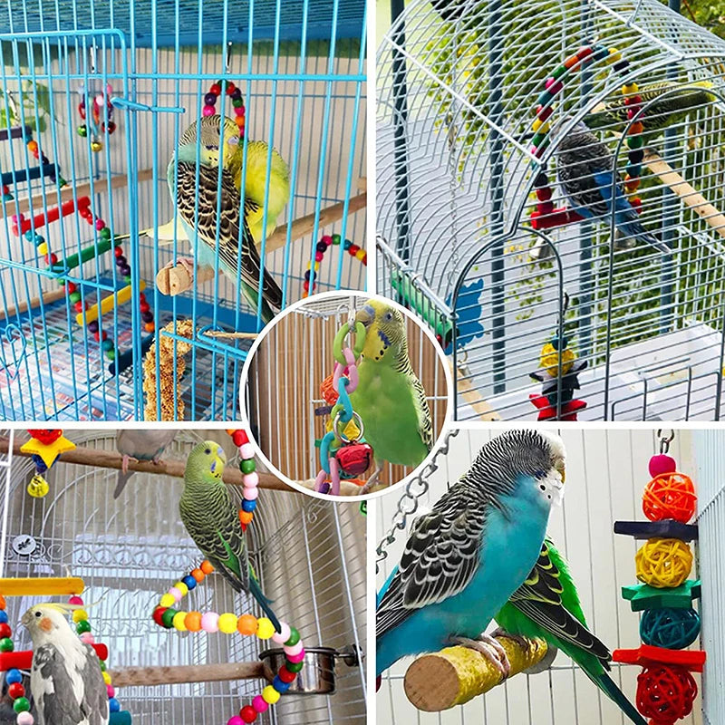 Set de 7 juguetes de madera para loros y aves