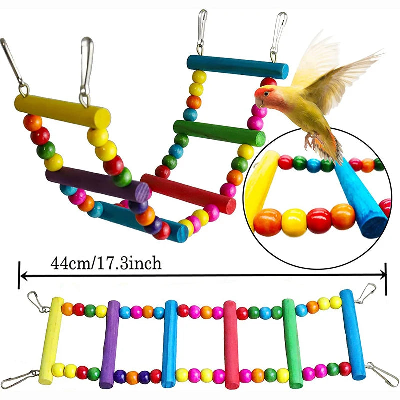 Set de 7 juguetes de madera para loros y aves