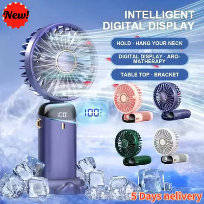 Mini ventilador portátil recargable con pantalla LED y 5 velocidades