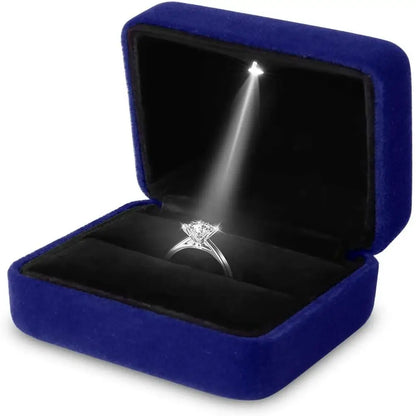 Caja de joyería con luz LED para anillos, collares y regalos