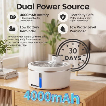 Smart Cat Water Fountain 2.5L Wireless Pet Water Purifier with Motion Sensor Automatic Filtering Large 4000mAh Battery Mute Pump