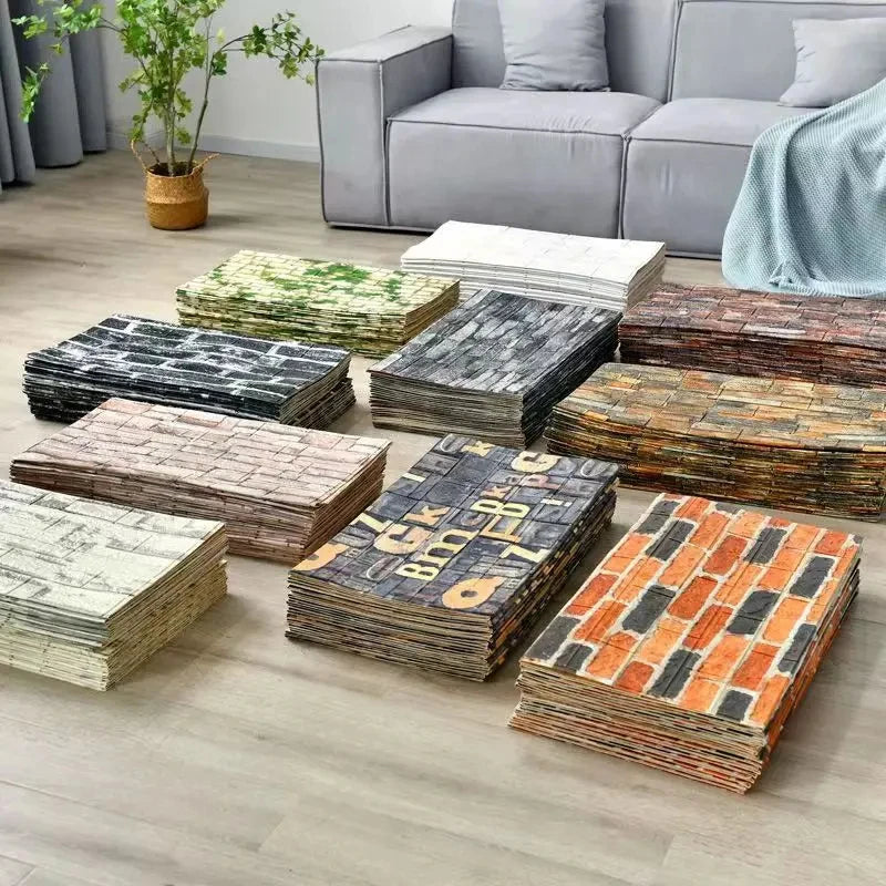 Papel pintado adhesivo 3D efecto ladrillo impermeable