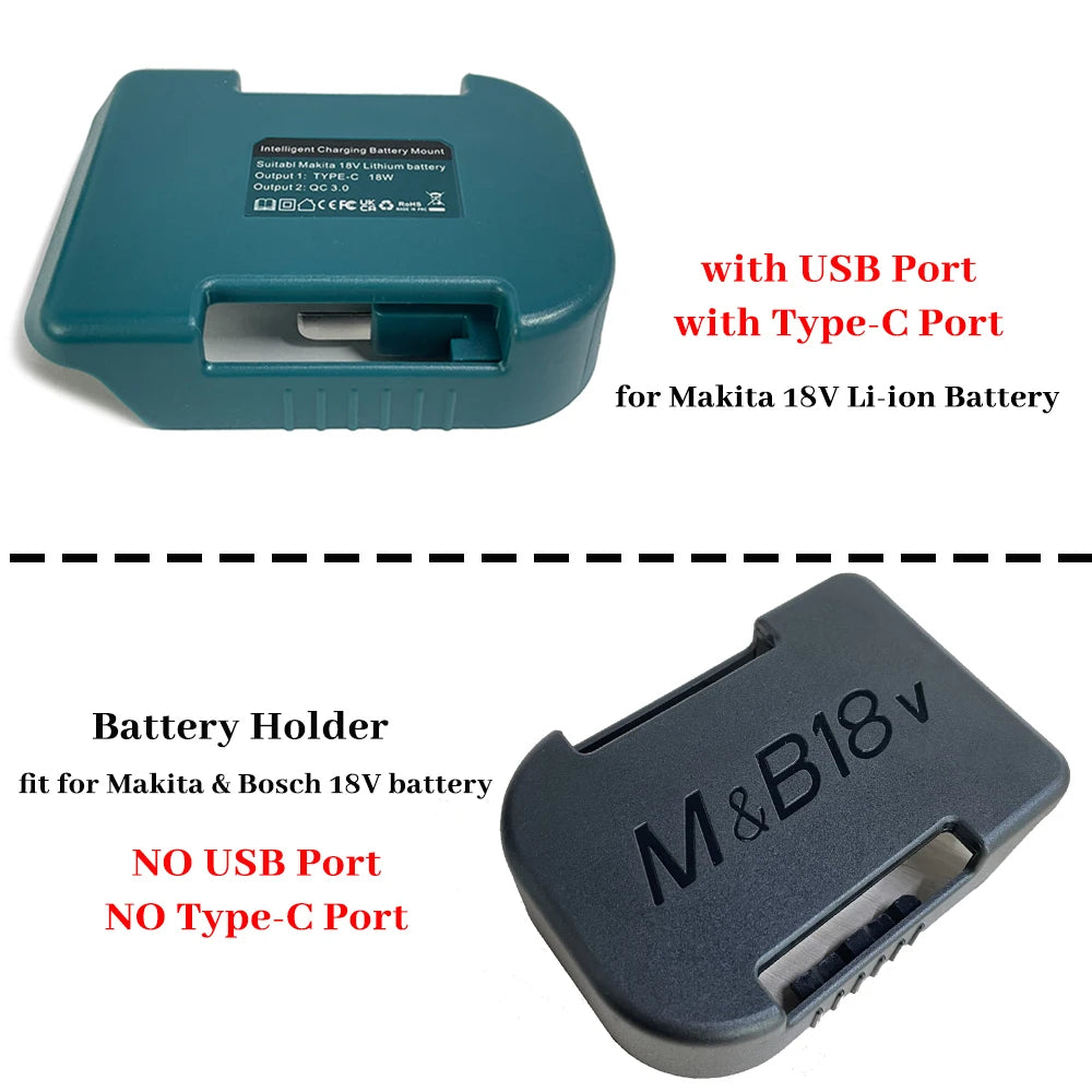 Soporte adaptador USB y USB-C para baterías Makita 18V/40V