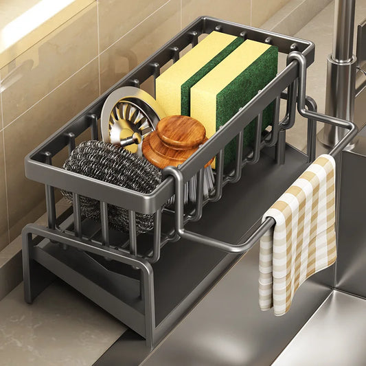 Estante organizador de cocina para fregadero con drenaje