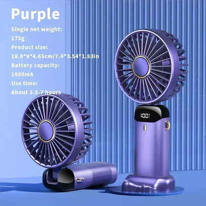 Mini ventilador portátil recargable con pantalla LED y 5 velocidades