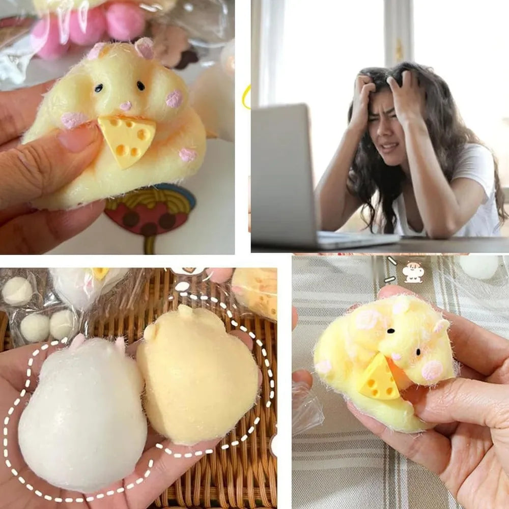 Hámster squishy con queso – juguete antiestrés decorativo