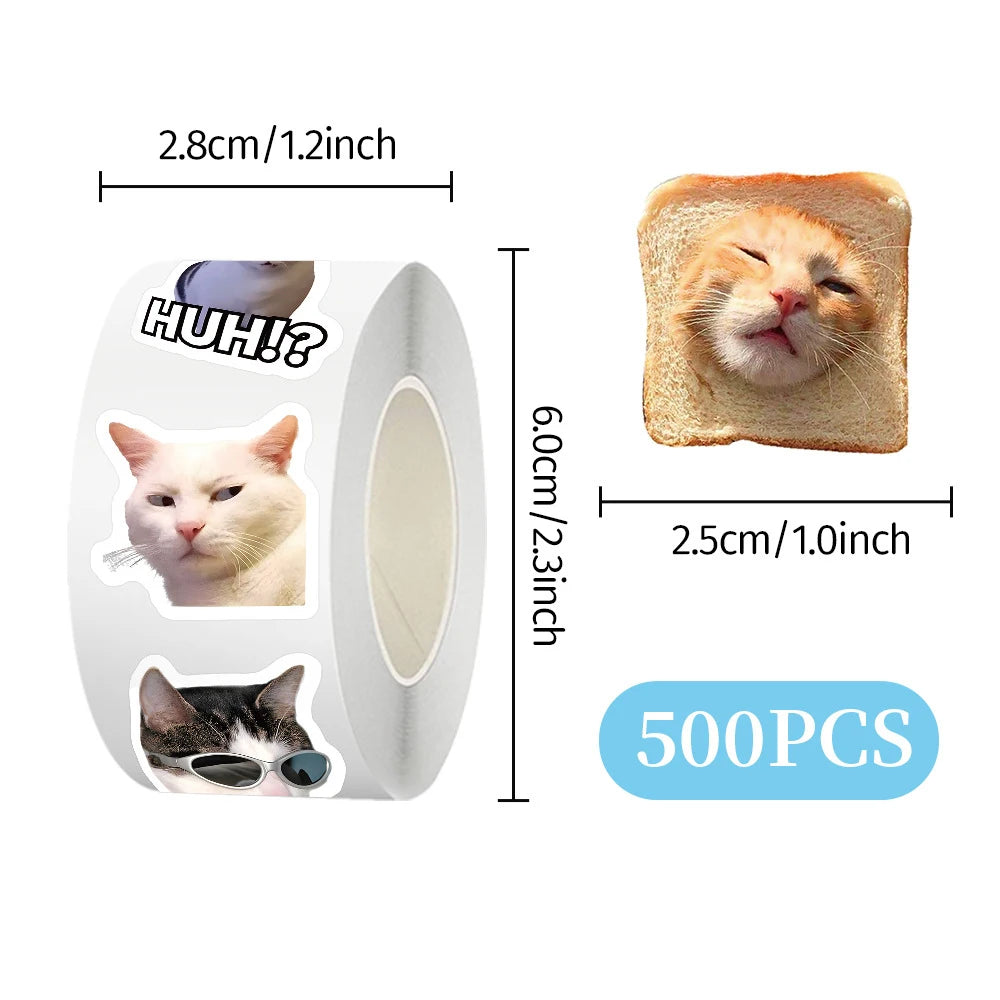 Rollo de 500 pegatinas de gatos meme para recompensas