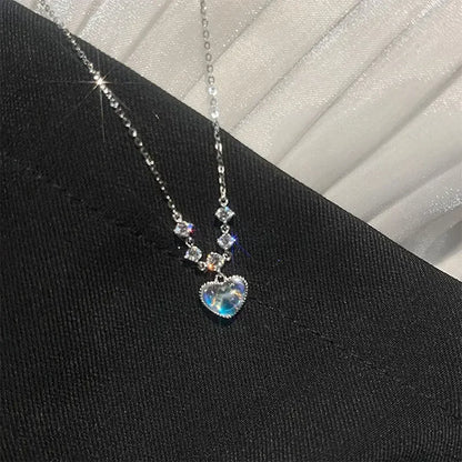 Collar Y2K con lazo rosa, corazón y cristales