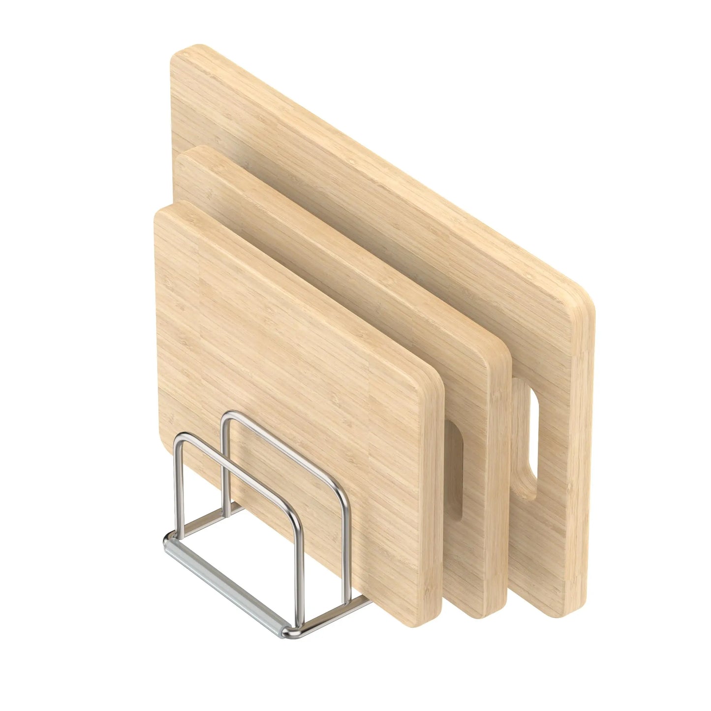 Organizador de cocina de acero para sartenes, bandejas y tablas