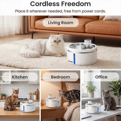 Smart Cat Water Fountain 2.5L Wireless Pet Water Purifier with Motion Sensor Automatic Filtering Large 4000mAh Battery Mute Pump