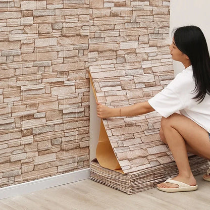 Papel pintado adhesivo 3D efecto ladrillo impermeable