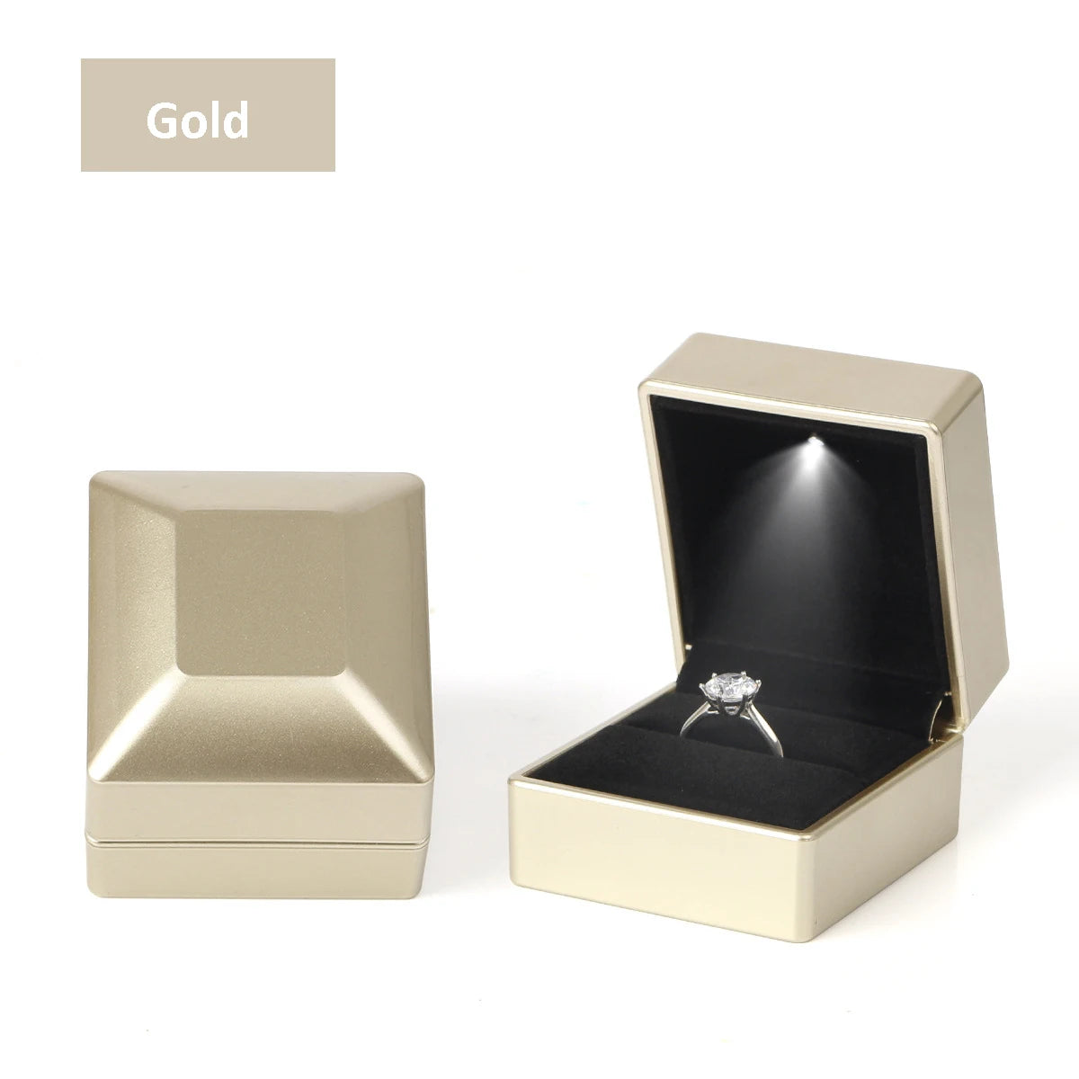 Caja de joyería con luz LED para anillos, collares y regalos