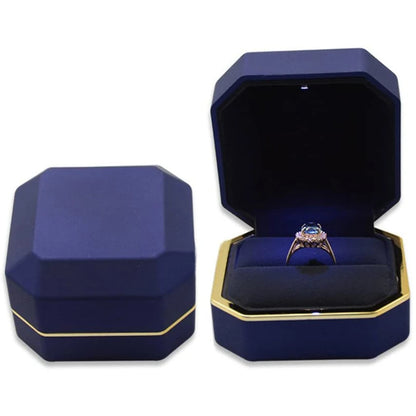 Caja de joyería con luz LED para anillos, collares y regalos