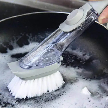 Cepillo de cocina 2 en 1 con dispensador y esponja desmontable
