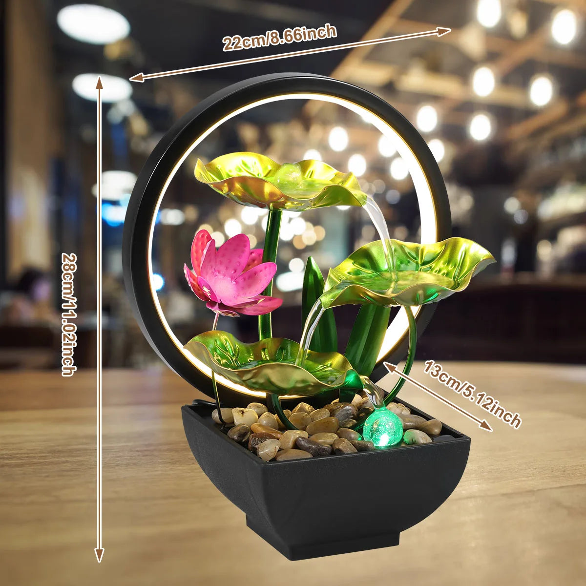 Fuente decorativa de sobremesa con cascada, piedras y luz LED