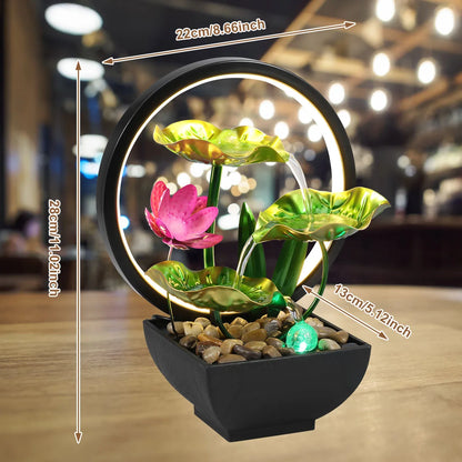 Fuente decorativa de sobremesa con cascada, piedras y luz LED