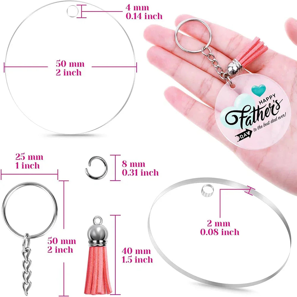 Kit de llaveros acrílicos transparentes con borlas