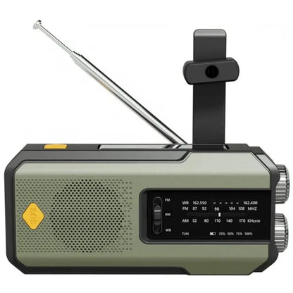 Radio de emergencia multifunción con manivela, solar y linterna LED