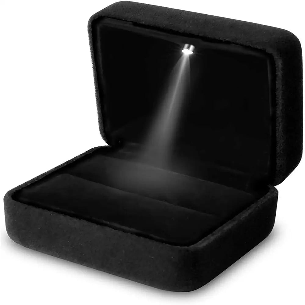 Caja de joyería con luz LED para anillos, collares y regalos