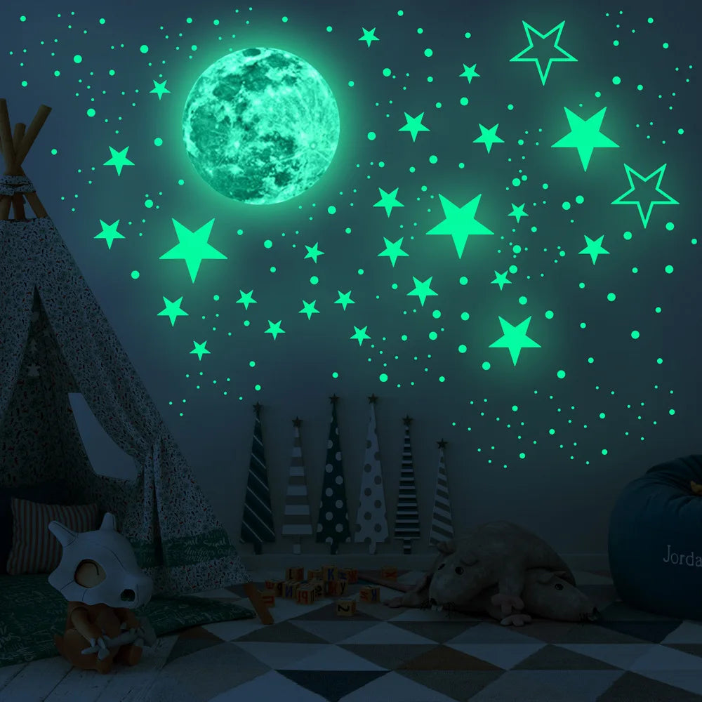 Pegatinas luminosas de luna y estrellas para habitación infantil