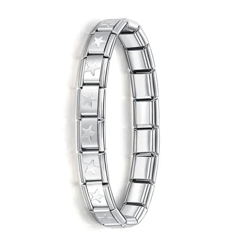 Pulsera elástica de acero inoxidable estilo italiano para mujer