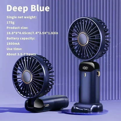 Mini ventilador portátil recargable con pantalla LED y 5 velocidades