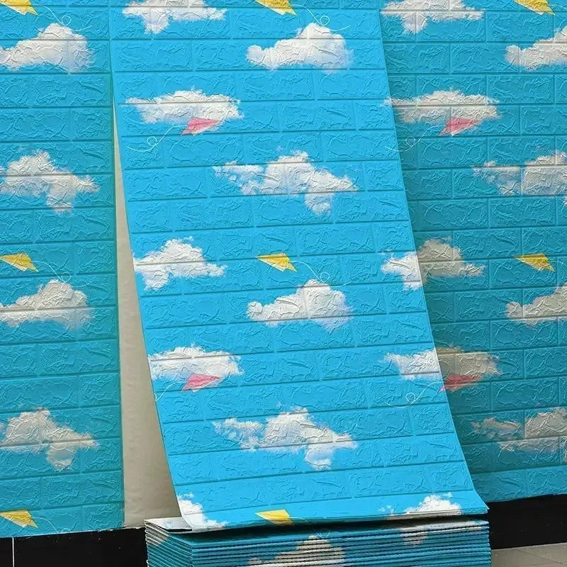 Papel pintado adhesivo 3D efecto ladrillo impermeable