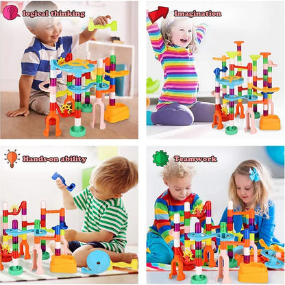 Circuito de canicas con bloques de construcción educativos