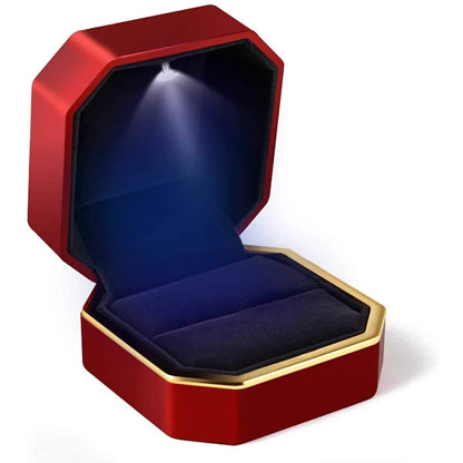 Caja de joyería con luz LED para anillos, collares y regalos