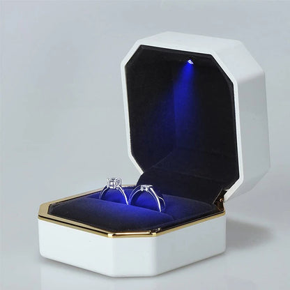 Caja de joyería con luz LED para anillos, collares y regalos