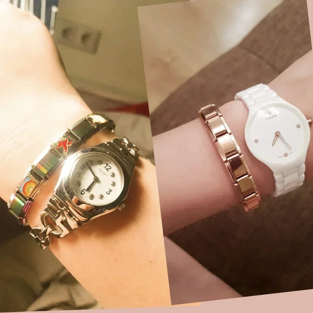 Pulsera elástica de acero inoxidable estilo italiano para mujer