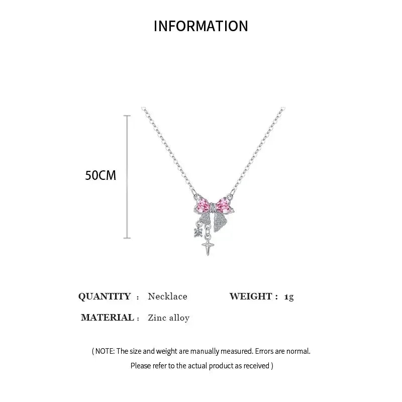 Collar Y2K con lazo rosa, corazón y cristales