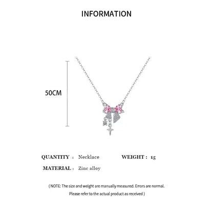 Collar Y2K con lazo rosa, corazón y cristales