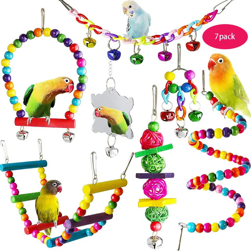 Set de 7 juguetes de madera para loros y aves