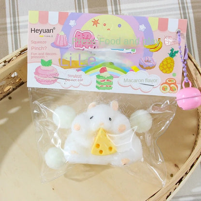 Hámster squishy con queso – juguete antiestrés decorativo