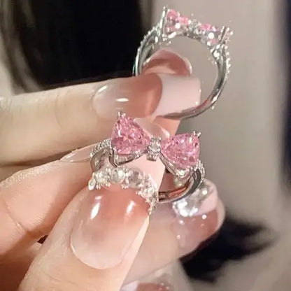 Collar Y2K con lazo rosa, corazón y cristales