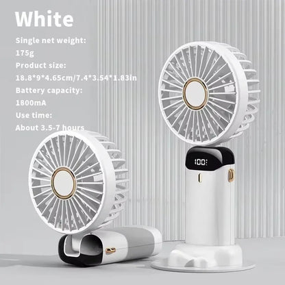 Mini ventilador portátil recargable con pantalla LED y 5 velocidades