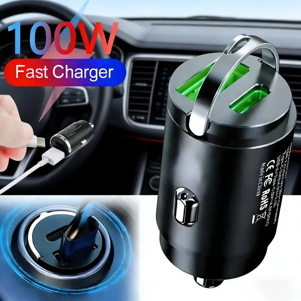 Cargador rápido de coche USB-C 200W con anilla