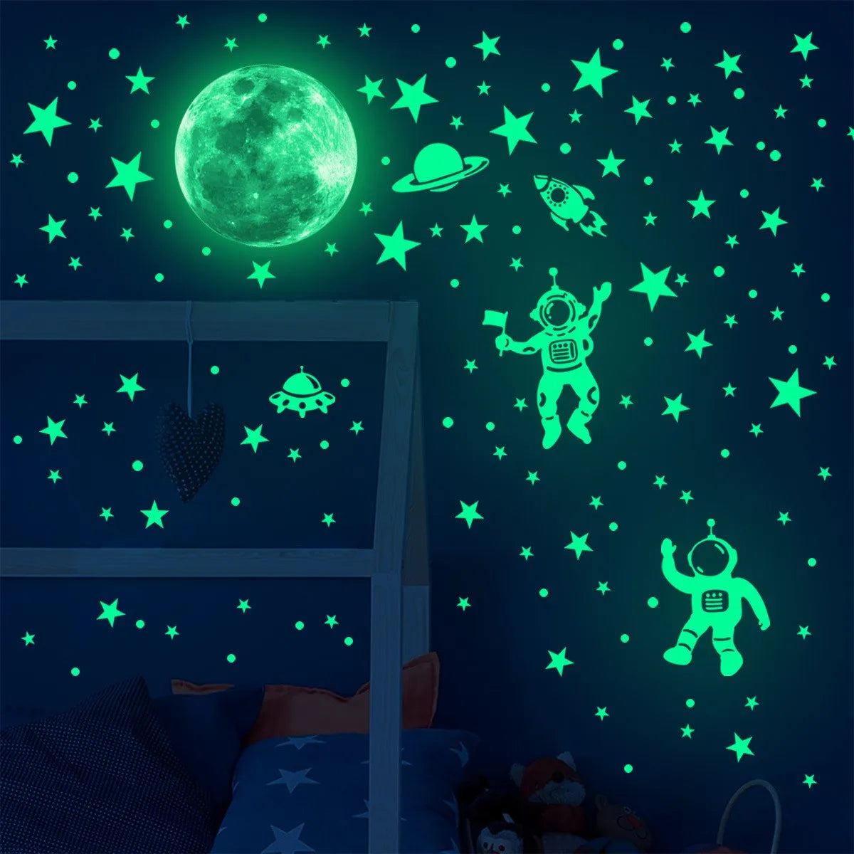 Pegatinas luminosas de luna y estrellas para habitación infantil
